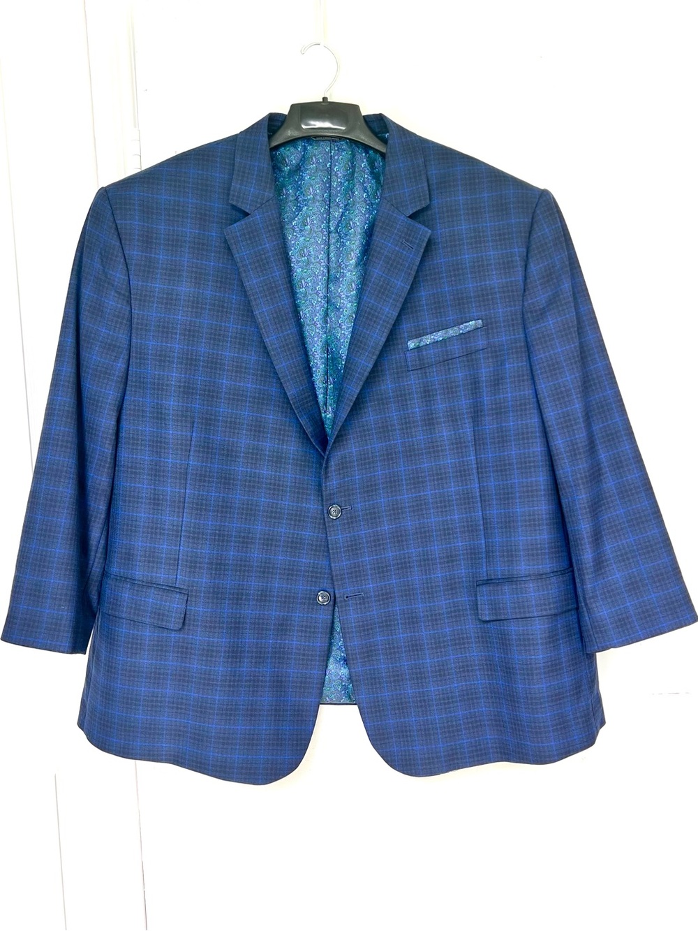 5XLarge Stretch Oak Hill Blue Plaid Men's Blazer - Classic Tailored Style - Picture 11 of 11